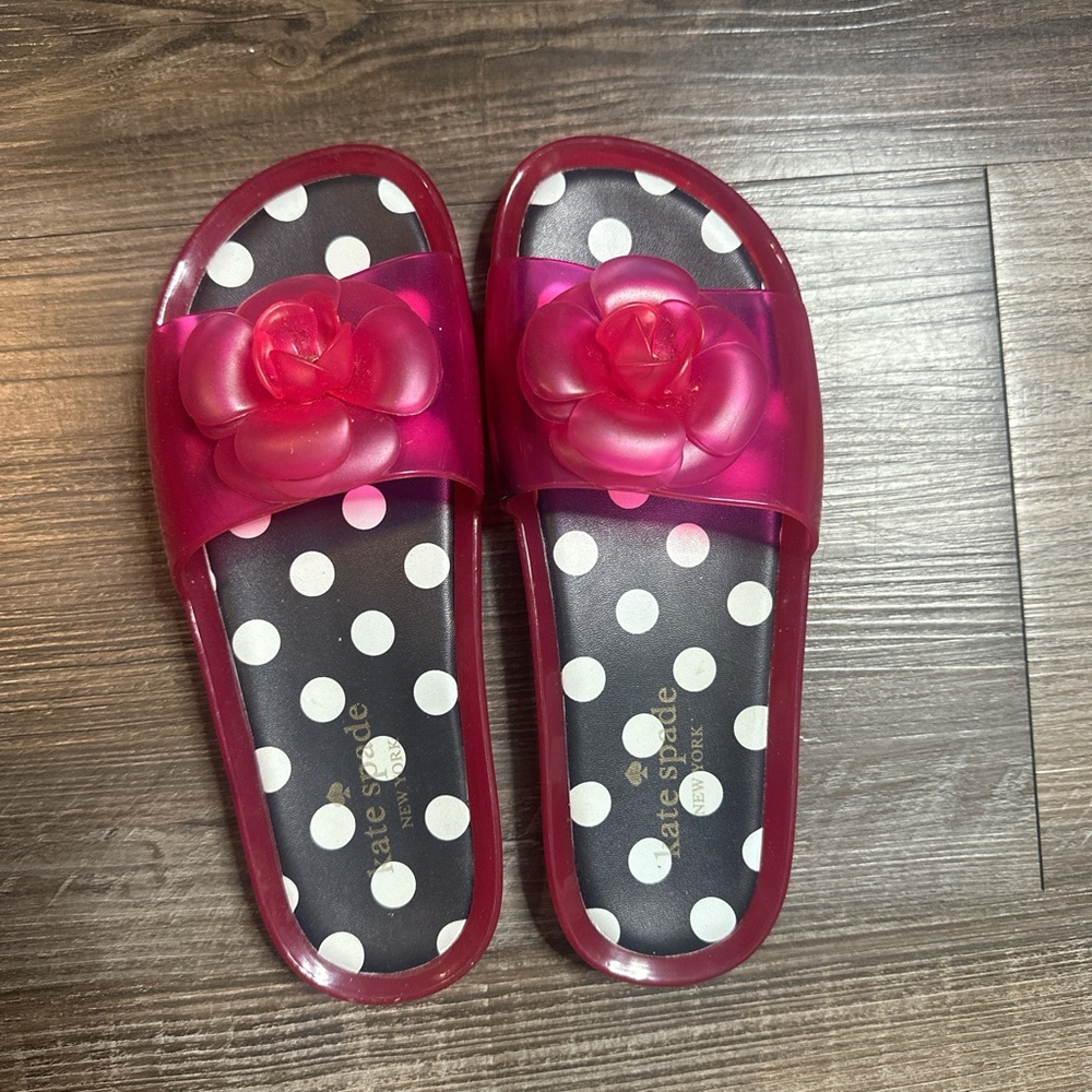 Kate Spade Fuchsia Floral Polka Dot Slides